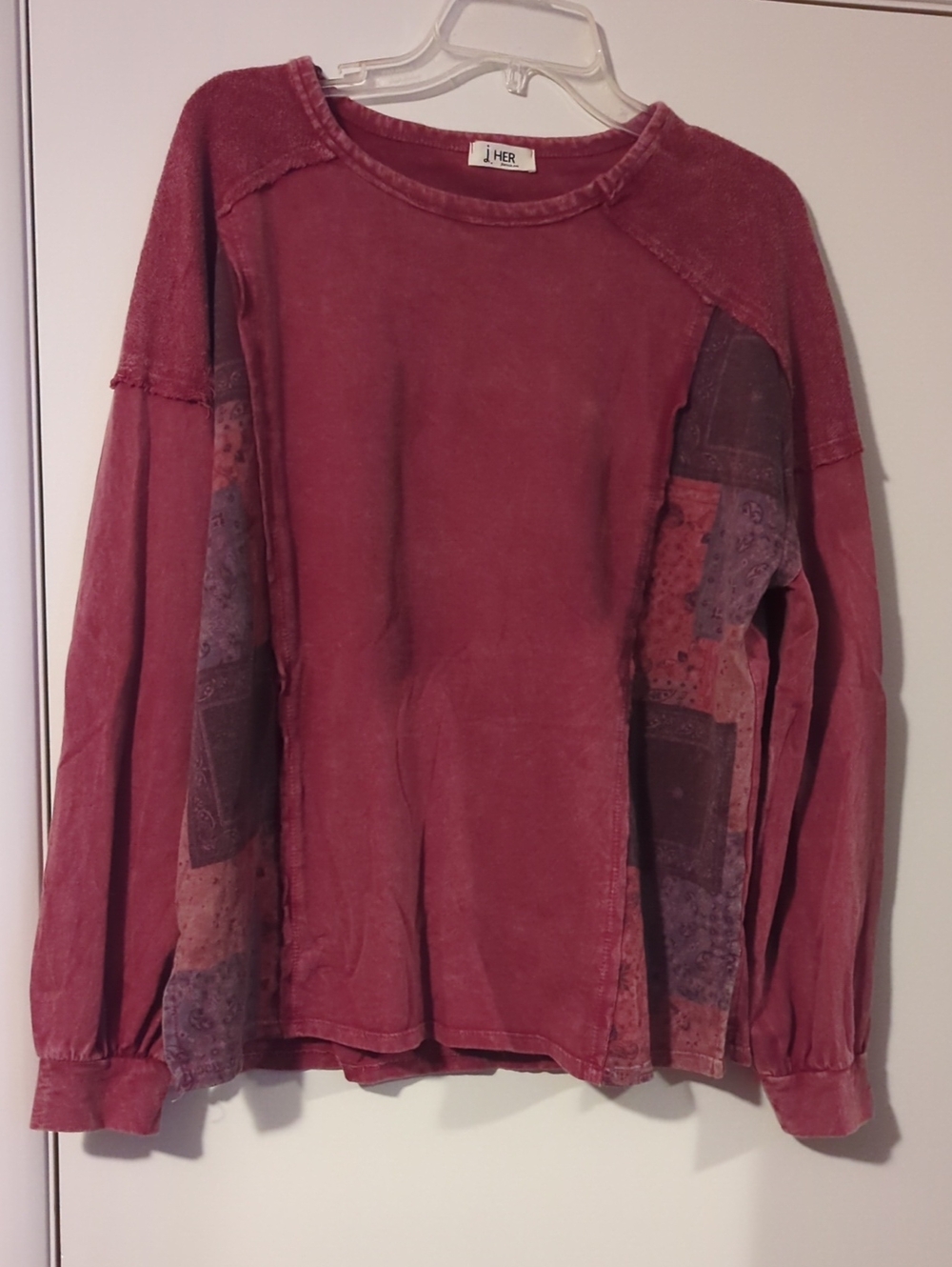 Washed Patchwork Pullover Sweatshirt - Dusty Rose